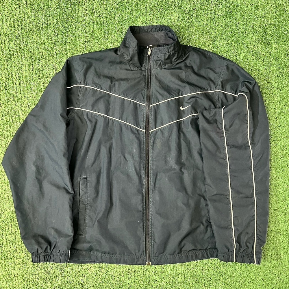 Vintage Y2K Nike Windbreaker Jacket Black Reflective Piping Swoosh Mens XL